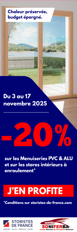 Multi promos hiver Storistes de France -20% Menuiseries PVC & ALU et -20% stores intérieurs à enroulement